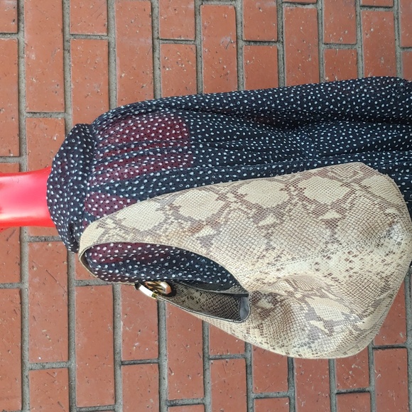 Michael Kors Leather Snake Print Hobo Bag in Cream and Brown - Picture 8 of 16